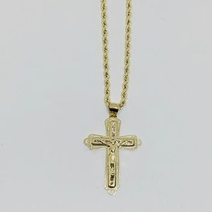 Real 10k Gold Lightweight Rope Necklace & Cross